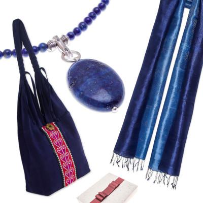 Love that Blue,'Lapis Lazuli Necklace Cotton Bag S...