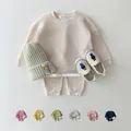 Tenue de sport pour bébé garçon et fille ensemble 2 pièces couleur unie imbibée de documents