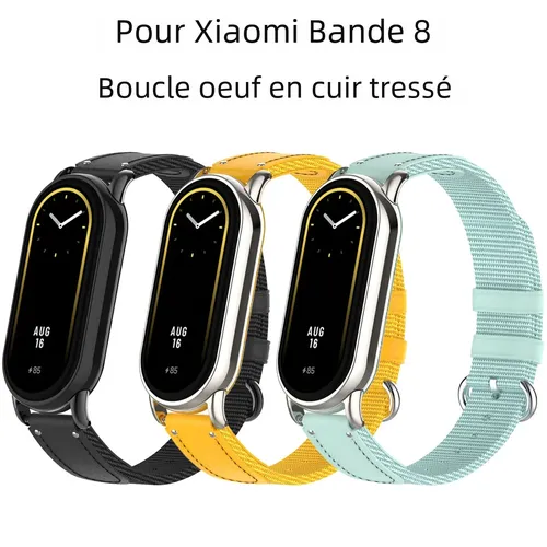 Convient au bracelet Xiaomi band 8, connecteur en métal + boucle à bille en cuir tressé, bracelet de montre de sport à la mode pour bracelet miband 8