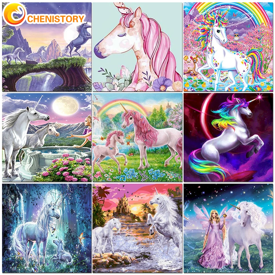 CHENISTORY peinture par numéros photos licorne animaux coloriage pour dessin sur toile Kits de bricolage pour adultes peinture par numéros mur