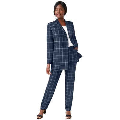 Plus Size Women's 2-Piece Double-Breasted Pantsuit by Jessica London in Navy Classic Grid (Size 22 W) Set