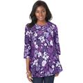 Plus Size Women's Stretch Knit Swing Tunic by Jessica London in Midnight Violet Layered Flowers (Size 22/24) Long Loose 3/4 Sleeve Shirt