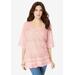 Plus Size Women's Fringed Crochet Sweater by Roaman's in Soft Blush (Size 1X)