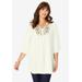 Plus Size Women's Embellished Georgette Tunic by Roaman's in Ivory Paisley Embellishment (Size 20 W)