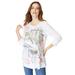 Plus Size Women's Travel Graphic Long-Sleeve Tee by Roaman's in White Multi Tulip (Size 30/32)