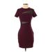 Express Casual Dress - Bodycon Crew Neck Short sleeves: Burgundy Print Dresses - Women's Size 0