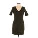 Zara Collection Casual Dress - Mini V-Neck Short sleeves: Brown Solid Dresses - Women's Size Medium