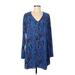 Express Casual Dress - Shift V-Neck Long sleeves: Blue Dresses - Women's Size Medium