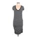 Athleta Casual Dress - Midi V-Neck Short sleeves: Gray Stripes Dresses - Women's Size Medium