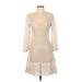 ...Lost Casual Dress - A-Line Scoop Neck 3/4 sleeves: Ivory Solid Dresses - Women's Size Small