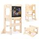 JOLIE VALLÉE TOYS & HOME Toddler Tower, Learning Standing 4-in-1 Kitchen Wooden Stool Helper with Chalkboard, Montessori and Waldorf for Kids in Kitchen, Bamboo Step Desk Table, Chair