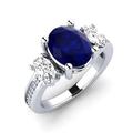 Blue Sapphire Brilliant Cut Octagon 9x7mm Three Stone Ring | Sterling Silver 925 With Rhodium Plated | Beautiful Three Stone Brilliant Cut Ring For Woman's And Girls (T)