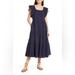 Madewell Dresses | Madewell Juniper Berry Ruffle-Sleeve Tiered Midi Dress In Textured Check Nwt | Color: Blue | Size: S