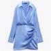 Zara Dresses | Nwt Zara Satin Effect Wrap Dress In Blue - Size Large | Color: Blue | Size: L