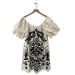 Free People Dresses | Free People Cream & Black Fiona Embroidered Puff Sleeve Flare Dress Size Small | Color: Black/Cream | Size: S