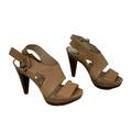 Michael Kors Shoes | Michael Kors Platform Pumps Women 9.5 M Beige Leather Sling Back Open Toe Buckle | Color: Cream | Size: 9.5