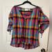 Anthropologie Tops | Maeve Anthropologie Amelia Plaid Ruched Button Up | Color: Blue/Pink | Size: Xs