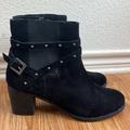 Anthropologie Shoes | Anthro Matisse Camryn Black Suede Leather Buckle & Stud Detailed Ankle Boots | Color: Black/Silver | Size: 9