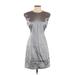 Theory Cocktail Dress - A-Line High Neck Sleeveless: Silver Print Dresses - Women's Size 2