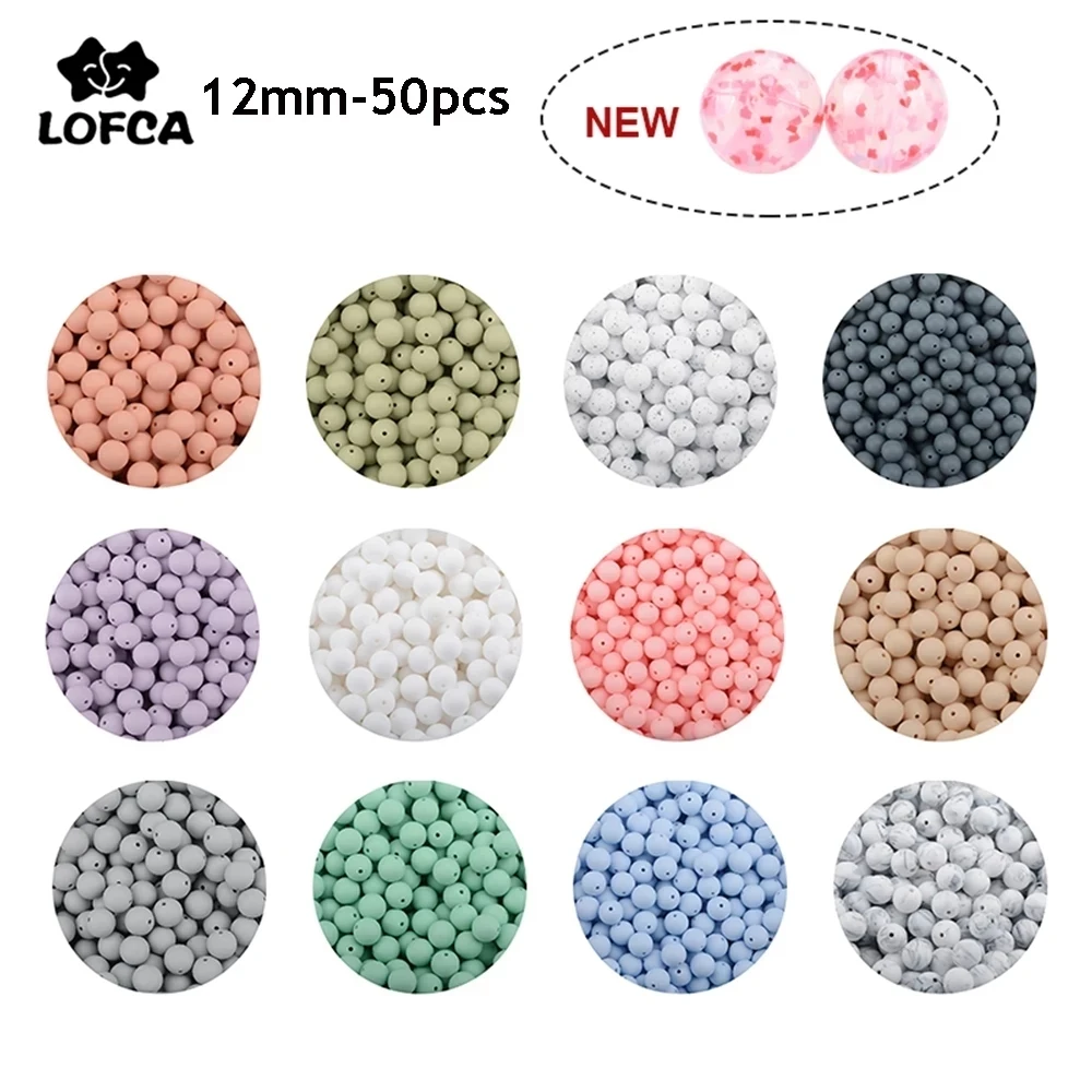 LOFCA 12mm 50 pcs/lot perles de qualité alimentaire Silicone anneau de dentition perles rondes bébé à croquer perles de dentition Silicone anneau de dentition pour bricolage
