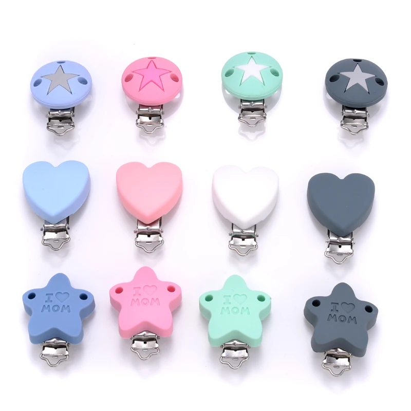Attache-sucette ronde en Silicone, 3 pièces, étoile, cœur, pour bricolage, accessoires de chaîne de sucette, sucette pour bébé, porte-factice d'allaitement, sans BPA