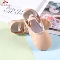 Chaussures à pointe en cuir pour enfants pantoufles de danse à semelle complète ballerine pour la