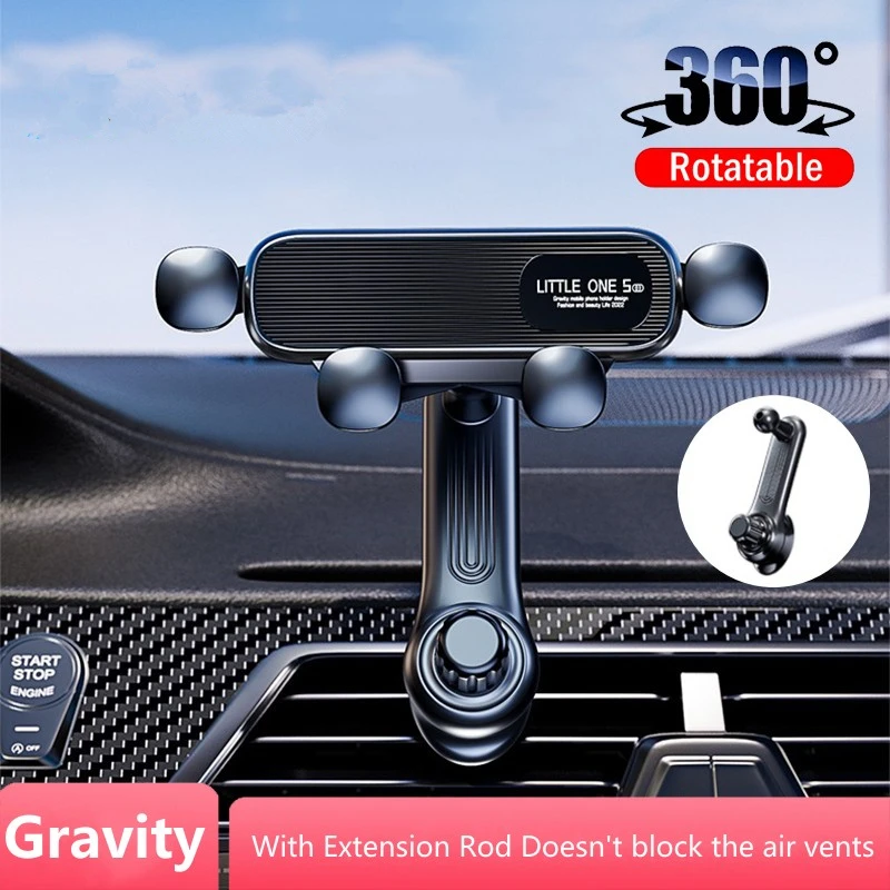 360 ° Support de téléphone de voiture à gravité rotatif, évents d'air de voiture, Support à Clip, tige d'extension dans le Support de Smartphone, Support GPS