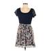 As U Wish Casual Dress - Mini Scoop Neck Short sleeves: Blue Floral Dresses - Women's Size Medium