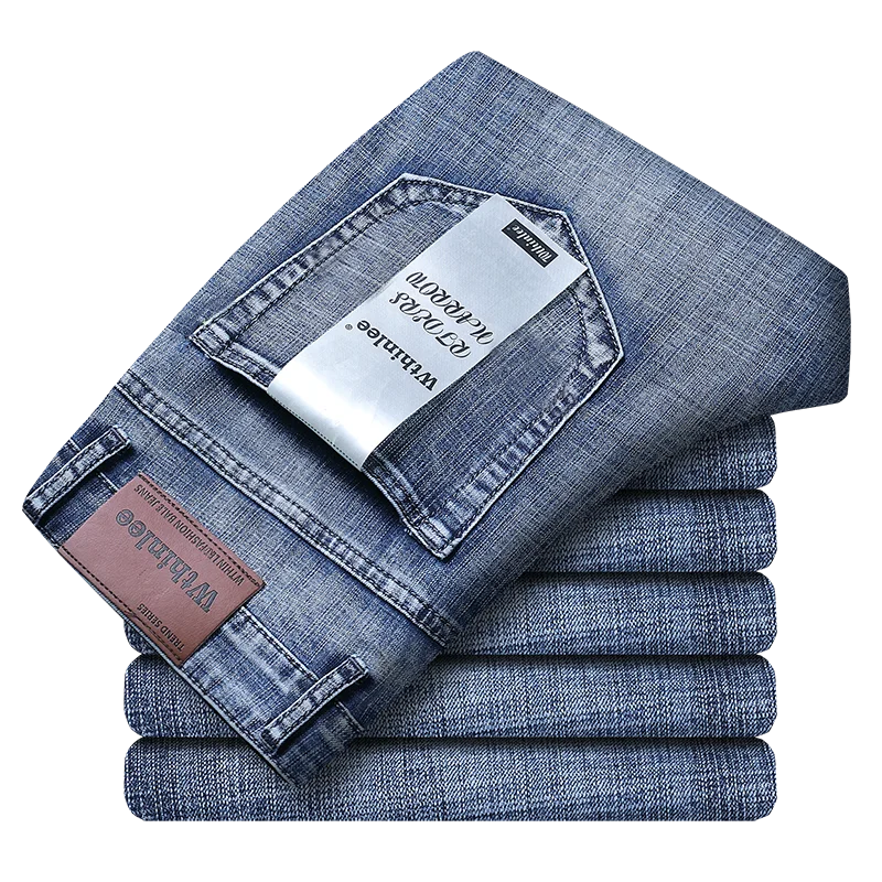 Business-Herrenjeans, lässig, gerade, Stretch, modisch, klassisch, blau, Arbeits-Denim-Hose, männlich, WTHINLEE Markenkleidung, Größe 28–40