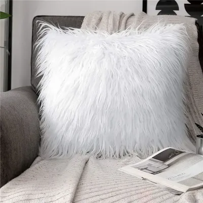 Großhandel weiß Plüsch Kissen bezug moderne einfache Imitation Wolle einfarbig Kissen bezug 45x45cm Lendenwirbel Kissen Image