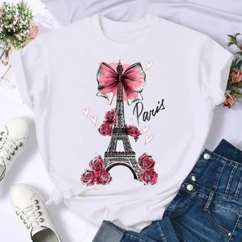 Kurzarm Schmetterling Bogen Süße Blume Mode Sommer Frauen Print T Shirt Weibliche Casual Top T-shirts Cartoon Graphic Tee T-Shirt Image