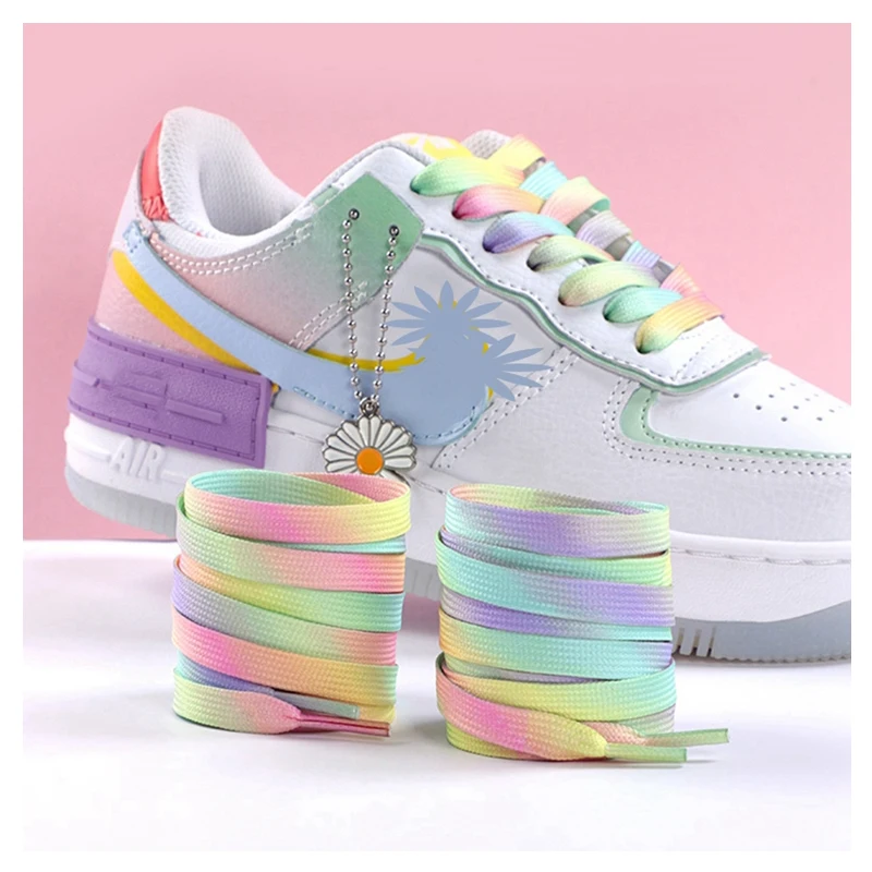 Modische flache Schnürsenkel, Regenbogen-Schnürsenkel für Sneaker, lässige Segeltuch-Schnürsenkel, Schuhe, Accessoires, bunter Druck, Farbverlaufs-Schnürsenkel Image