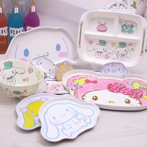Sanrio Melamin Imitation Porzellan teller Anime Geschirr meine Melodie Teller Geschirr Gitter platte