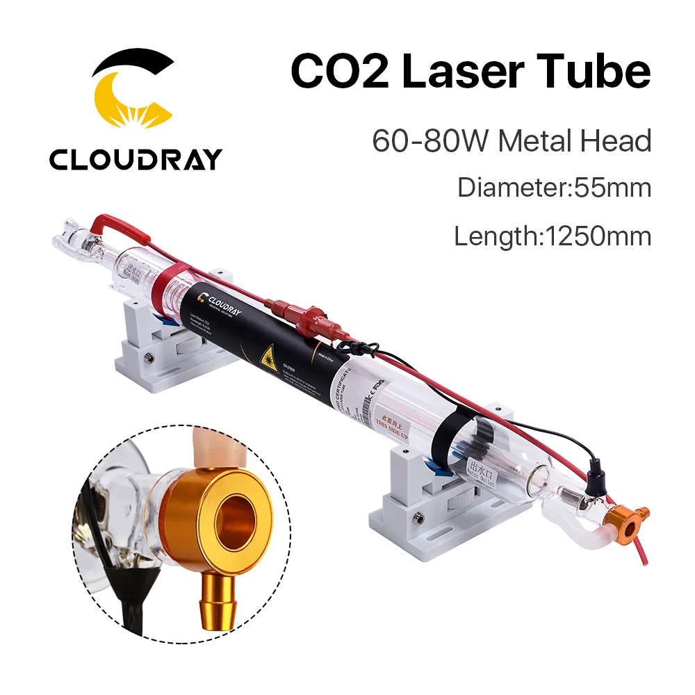 Clodray Co2-Laserröhre mit Metallkopf, CR70, 60–80 W, Durchmesser 55 mm, 1250 mm Länge, Laserquelle für 10,6 μm Co2-Lasergravurmaschine Image