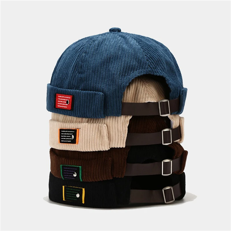 Retro Beanie Hut Unisex Solide Kappe Street Hip Hop Brimless Hüte Vintage Cord Docker Caps Für Männer Einstellbare Kuppel Hüte