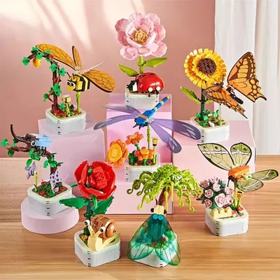 Insekt Blume Bausteine Kreative Insekt Sukkulenten Bouquet Ornament Innen Dekoration Kinder Image