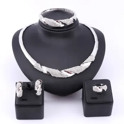 Braut Geschenk Nigerian Frau Hochzeit Afrikanische Perlen Schmuck Set Marke Dubai Silber Farbe