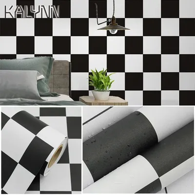 Schwarz-weiße Mosaik-selbstklebende Tapete, 5 m x 60 cm, Vinyl-Kontaktpapier für Wohnzimmer, Image