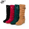 Frauen 2021 Rote Stiefel Verdicken Keile Herbst Damen Schuhe Hohe Ferse Slip Auf Casual Stiefel