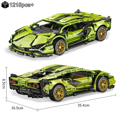 1215PCS Technische Grüne Lamborghinis Super Sport Auto Baustein MOC Modell Racing Fahrzeug Montieren Image