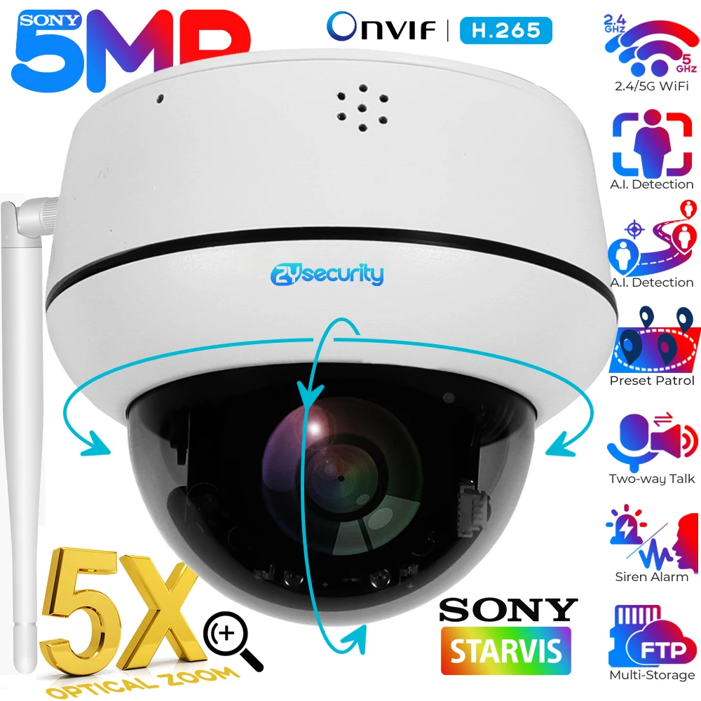 5MP Wifi Dome PTZ Kamera 5X Optischer Zoom IP Kamera Humanoiden Tracking Zwei-weg Sprechen Wireless Home Security Überwachung Kameras Image