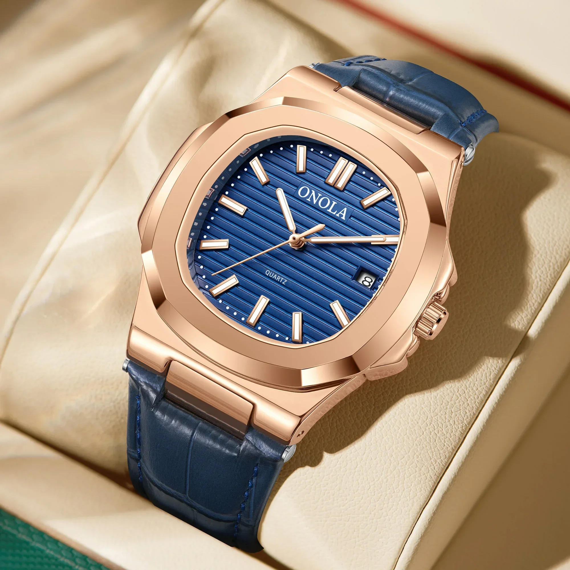 Klassische Business Hochwertige Herren Quarzuhr ONOLA Echtes Leder Wasserdichte Uhren Herren Uhr Image