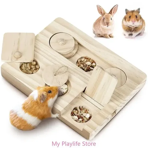 Kleine Haustier Hamster Futtermittel Feeder Spielzeug Holz Puzzle Spiel Fütterung brett für