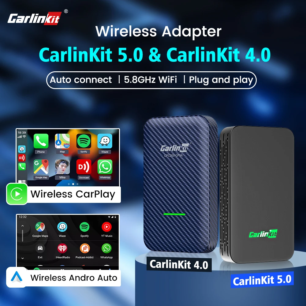 CarlinKit 5.0 & CarlinKit 4.0 Wireless CarPlay Android Auto Waze Music Spotify Auto für Audi Golf Peugeot Mazda KIA Mercedes MG Image