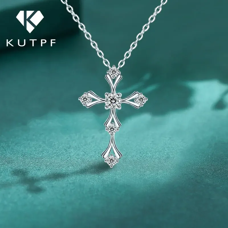 Kruzifix Glaube Kreuz Moissanit Anhänger Halskette Weißgold vergoldet 925 Sterling Silber Unisex Schmuck Hip Hop Goth Stil Geschenk