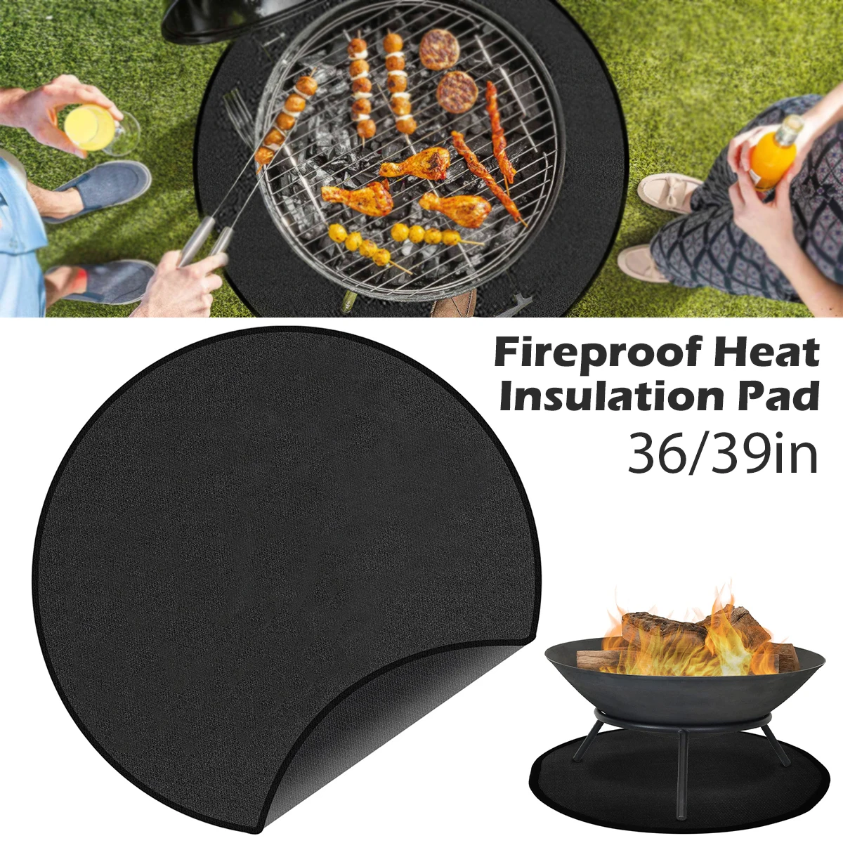 Feuerfeste, hitzebeständige Grillmatte aus Glasfaser unter dem Grill, feuerfeste Matte, 91,4 cm, wiederverwendbare Feuerstellenmatte, runde Unterlage, Picknickdecke