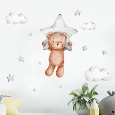 Lustige niedliche Bär Wanda uf kleber Cartoon Tiere fliegende Sterne Wolke für Kinderzimmer Wohnkultur Kunst Kinderzimmer Aufkleber PVC entfernbare Poster Image