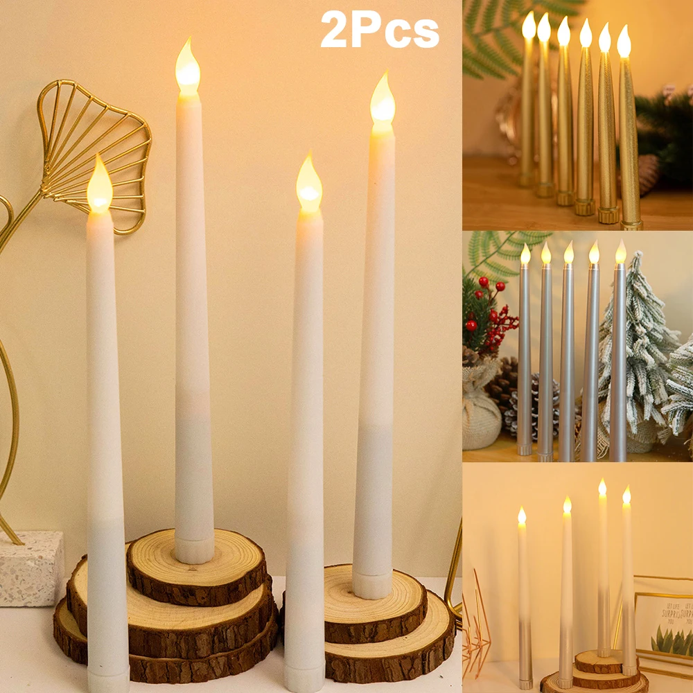 2 Stück flammen lose LED Taper Kerzen Lichter Batterie Hochzeits feier flackernde Tee licht Weihnachten Abendessen Simulation Kerze Lampe Dekor Image