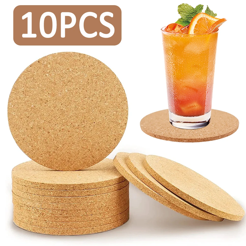10PCS Tasse Matte Natürliche Runde Holz Pad Langlebig Nicht-Slip Kork Untersetzer Tee Kaffee Becher Getränke Halter für tisch Dekor DIY Geschirr