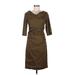 Sara Campbell Casual Dress - Sheath Cowl Neck 3/4 sleeves: Brown Solid Dresses - Women's Size 6